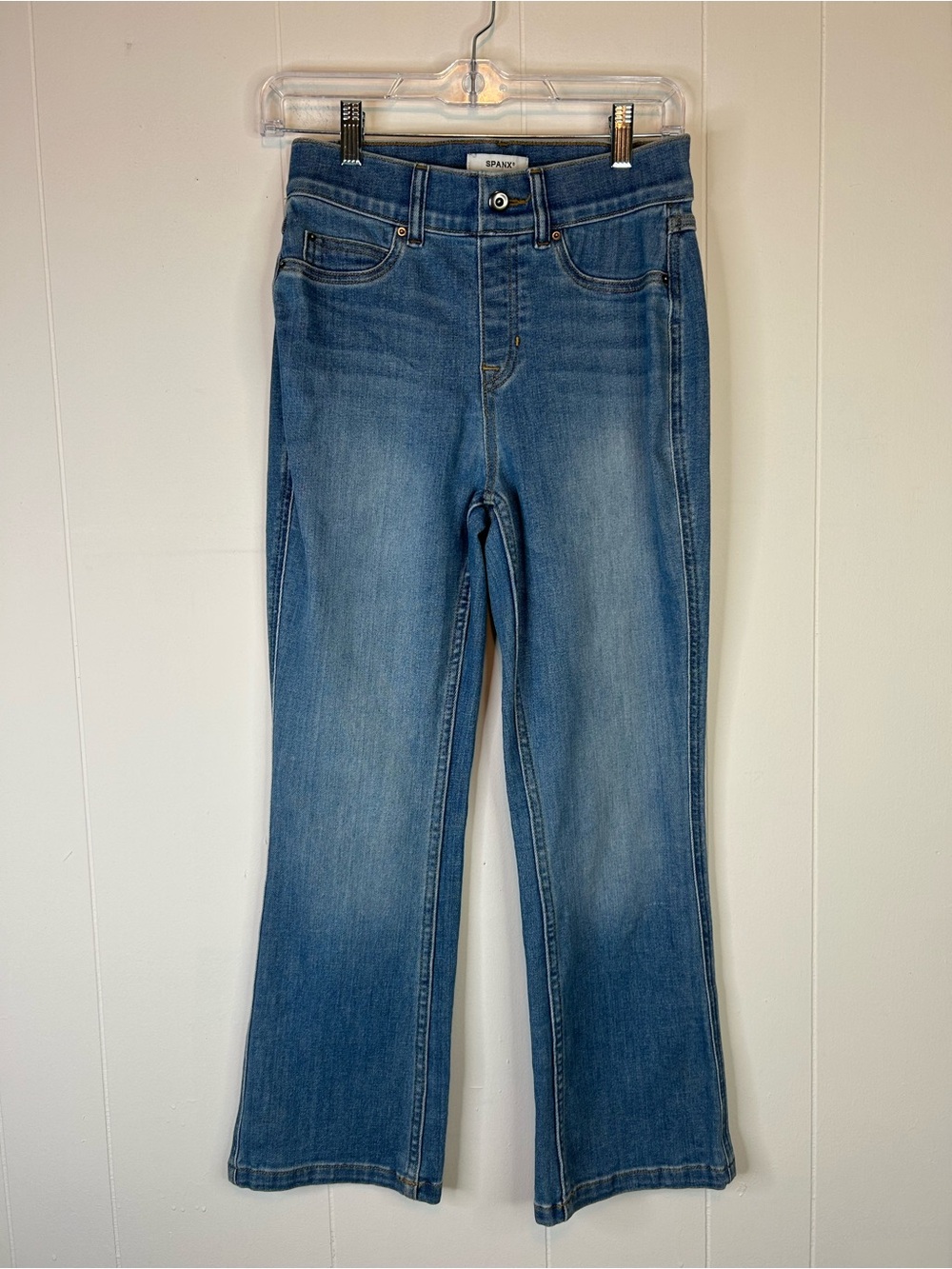 SPANX Pull-On Flare Crop Jeans Women’s S Medium Wash Stretch Denim 264